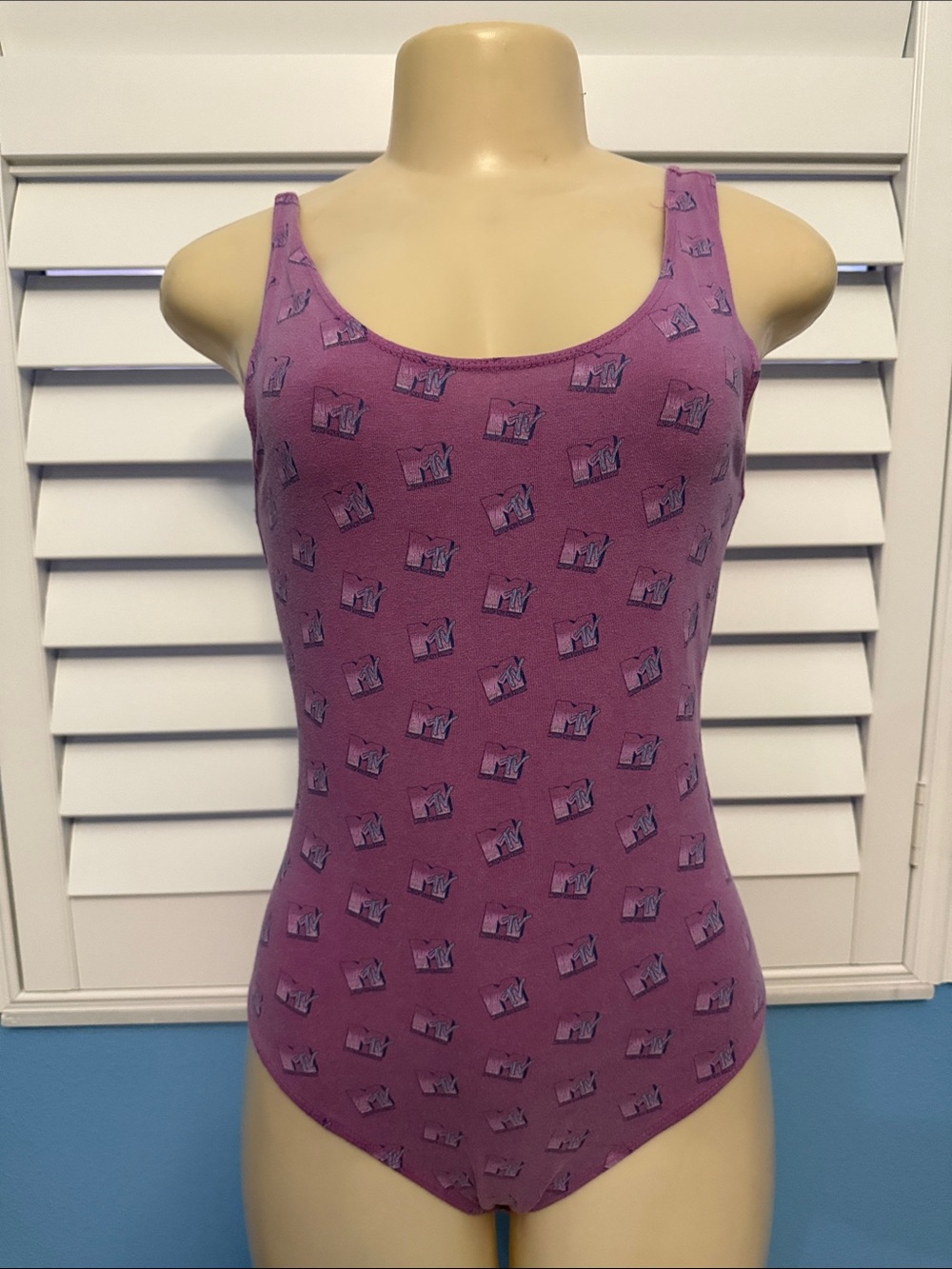 Retro MTV Pink-Purple Logo Scoop Neck Bodysuit
